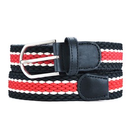 MASADA fabric belt - elastic stretch belt for men & women 1.26 inch 3,2 cm wide 43.31-47.24" (110-120 cm) long - Dark blue red striped
