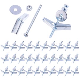 Swpeet 120Pcs 30 Set 1/8 Inch Toggle Bolts and Wing Nut Kit with Hex Nuts, Washers, Toggle Bolt Assortment Kit, Butterfly Toggle Anchors for Hanging Heavy Items on Drywall