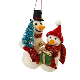 Adorable Needle Felted Christmas Ornament | Free-Standing or Hanging Decoration | Festive Christmas Decor (Mr and Mrs Snowman)