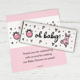 25 Count Baby Shower Party Oh Baby in Pink Chocolate Bar Wrappers Only