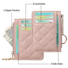 RNIEGA Slim Front Pocket Wallets for Women RFID Blocking Leather KeyChain Wallet Credit Card Holder with Zipper Coin Pocket