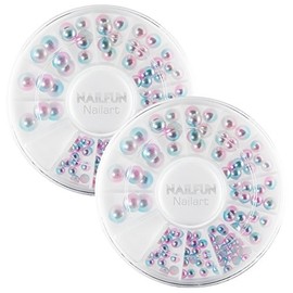 Pack of 2 Half Pearls in Aurora Mother of Pearl Look Nail Art Nail Design Nail Jewellery [2 x 1 Rondelle in Set]