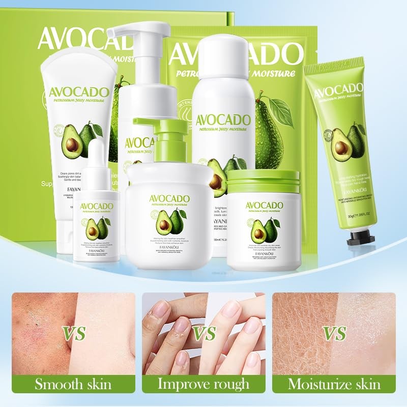 Avocado Skin care Set,8-In-1 Skin Care Kit With Cleanser, Face