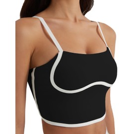 AugIris Womens Workout Tank Tops Adjustable Strap Longline Sports Bra Padded Sleeveless Top Black M