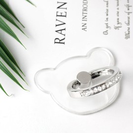 [2 Pack] Transparent Diamond Setting Cell Phone Ring Holder Stand,360 Degree Rotation and 180 Degree Adjustable Finger Ring Kickstand with Polished Electroplated Phone Grip (Bear)