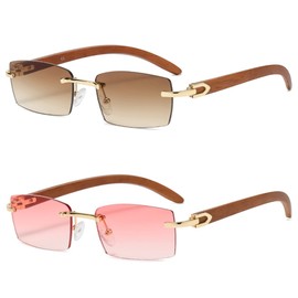 Heptagram Rectangle Fashion Rimless Sunglasses for Women Men Gangster 90s Frameless Shades Retro Vintage Trendy Eyewear