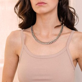 WOWORAMA Silver Cuban Link Chain Necklace for Women Men Thick Chunky Curb Chain Choker Necklace Hip-Hop Stainless Steel Chain Necklace 9mm Width 17" Length