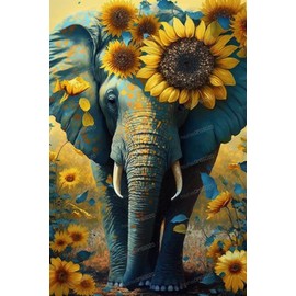 1000 Piece Puzzles for Adults & Kids - Sunflower Elephant Jigsaw Puzzle - Animal Puzzles, Educational Toys DIY Collectibles, for Home Decor Wall Decor - Comes with Poster