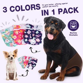 Pet Soft Dog Diapers Female Washable - Pack of 3 Doggie Diapers for Female Dogs, Strong Absorbent Reusable Doggy Period Diaper, Dog Diaper for Heat & Pet Incontinence Peeing (Bloom, S)