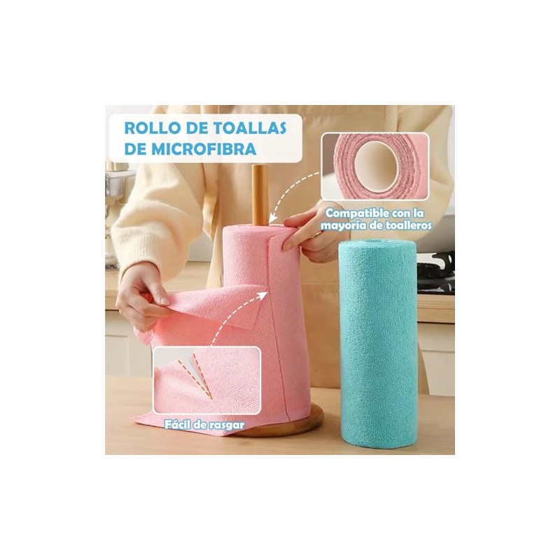 TOAO Rollo de Toallas de Microfibra, 50 Paños Reutilizables de