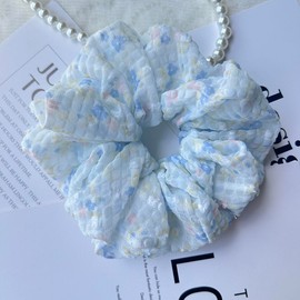Masvan Scrunchie, Stylish, Adult, Cute, Large, Floral Pattern, Volume, Hair Elastic, 5 Colors, Hair Tie, Hair Accessories, (Blue)