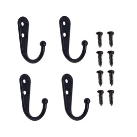 Yesmin 4 PCS Wall Mounted Hooks Coat Hooks Retro Door Robe Hook for Hanging Towel Clothes Hat Key Cup Bedroom Bathroom Kitchen Cupboard (with 8 Pcs Screws)-Black