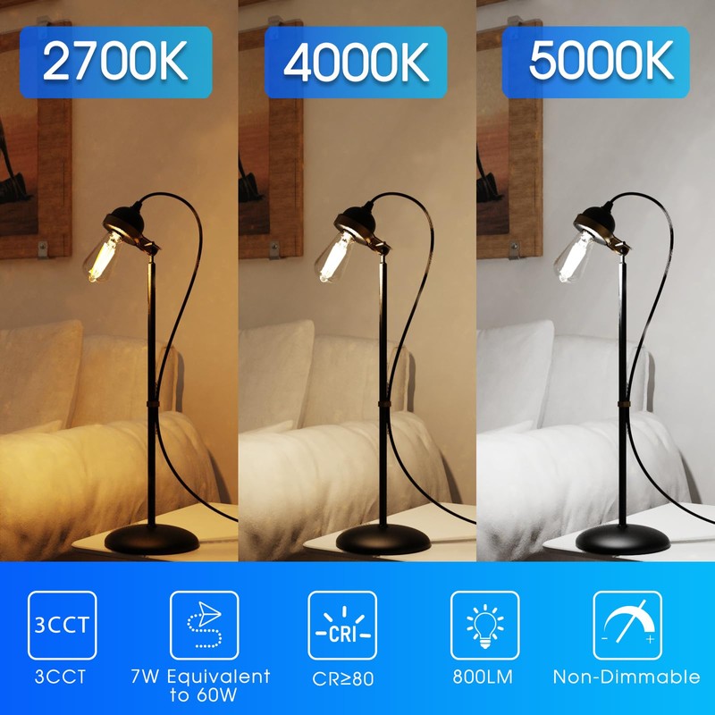 E ENERGETIC LIGHTING ST58/ST18, LED Filament Light Bulbs, 3CCT, 2700K/4000K/5000K,High