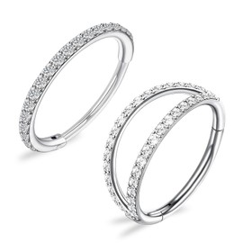 SGQTZDZQ 2PCS Titanium Nose Ring, Septum Ring Diamond Setting Process, 8MM Thin Nose Rings for Birthday Party Camping