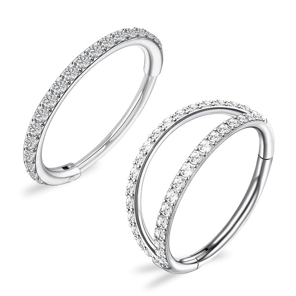 SGQTZDZQ 2PCS Titanium Nose Ring, Septum Ring Diamond Setting Process,