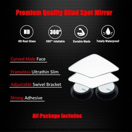 Ampper Blind Spot Mirror, HD Glass Frameless Convex Wide Angle Rearview Blindspot Car Mirror for Car SUV and Truck (Rhombus, Pack of 2)