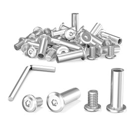 Wavanta 20Pcs M6 x 12mm Connection Screws, Flat Head Hex Socket Cap Screws Bolts Barrel Nuts Kit, Furniture Bolt Screw, 304 Stainless Steel, Full Thread with Hex Spanner