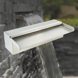 SUMGREEN 12 Inch Pool Fountain 304 Stainless Steel Waterfall Spillway with Pipe Connector Kits, Wider Water Flow Sheer Descent Platform Water Feature Fountain for Swimming Pool, Outdoor Garden Decor