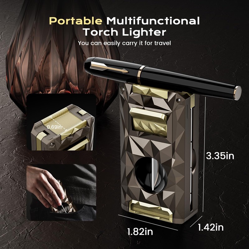 All-in-one Butane Torch Lighter with Cutter, Punch, Holder, Draw Enhancer