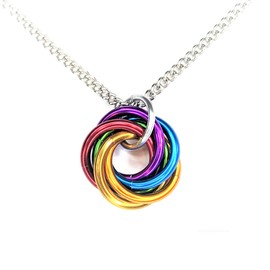 Mobii PRIDE Necklaces, Multicolor Pendant Flag Combos, Fidget Infinity Loop Forever Spiral Jewelry (24in Stainless Steel Chain, Rainbow, Small)