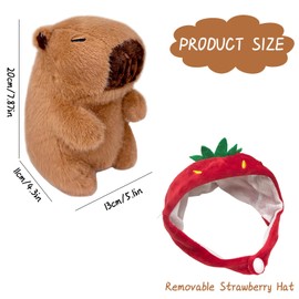 OptiPlay Capybara Plush Toy, 24cm Capybara Stuffed Animals, Realistic Capybara Soft Doll, Capybara Stuffed Toy, Capybara Plush with Strawberry Hat, Gift for Kids Boys Girls