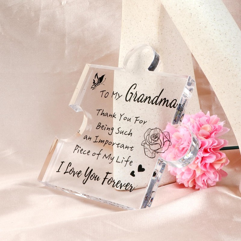 Beautiful Acrylic Plaque, Heartwarming Puzzle Shape Gift for Grandma, Birthday