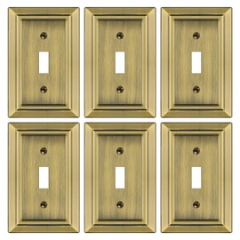 Dyekou Metal Wall Plate for Electrical Outlets, Decorative Antique Brass Switch Plates Outlet Cover, Light Switch Cover Plate, 1-Gang Wall Plates (Single Toggle, 6 Pack)