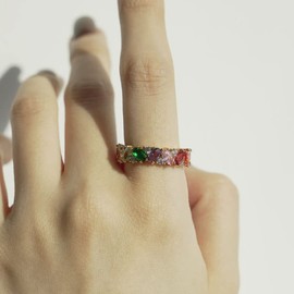 Michooyel Eternity Rainbow Ring Band Ring for Women 18K Gold Plated Oval Multicolor Cubic Zirconia Eternity Ring