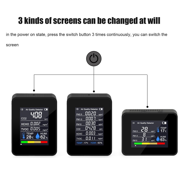 8 in 1 Air Quality Monitor with Gravity Sensor Carbon
