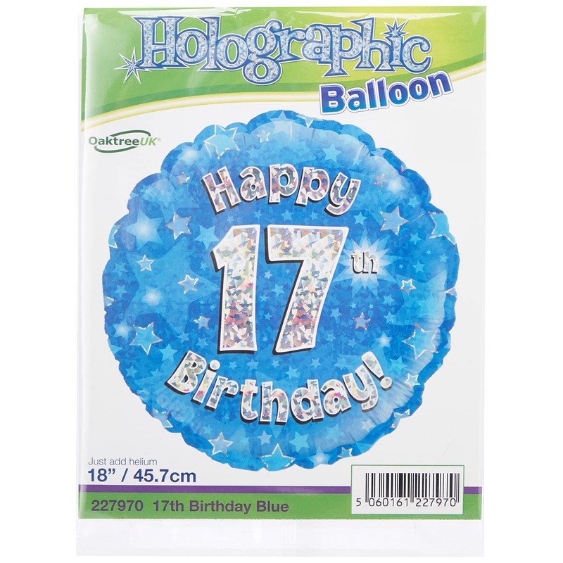 Oaktree UK Oaktree 18" Happy 17th Birthday Blue Holographic, Aluminium