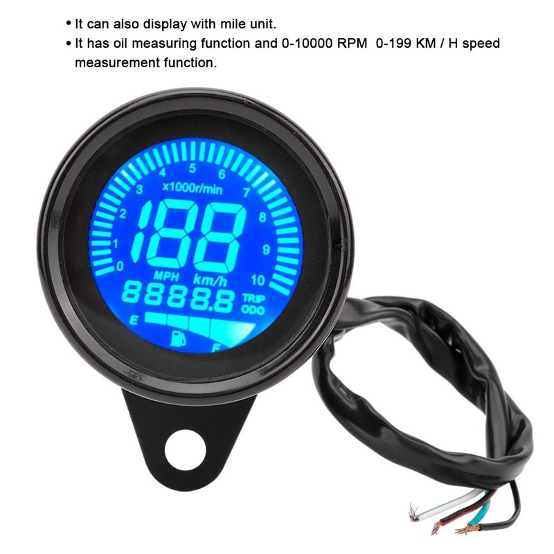 Akozon Tachometer Motorcycle LCD Meter Tachometer Gauge Odometer Speedometer 0-199km/h