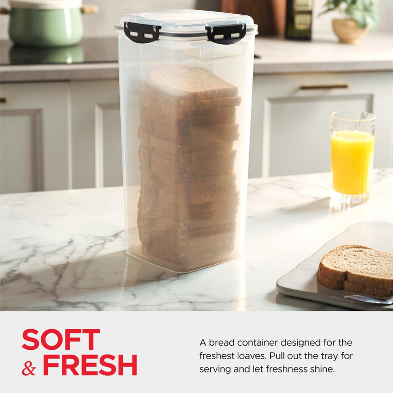 Tafura Bread Storage Container (2 Pack) with INGENIOUSLY Tray, Plastic