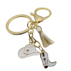 MMIUAEG Western Cowboy Boots Keychain Cute Cowgirl Hat Shoes Keyring Keychain for Women Anti Lost Key Accessories Bag Charm with Tassel-E