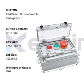 KERWINN Emergency Stop Button Box - Red and Green Momentary Switch With Protective Cover - IP67 Outdoor Waterproof Anti-misoperation Station Box