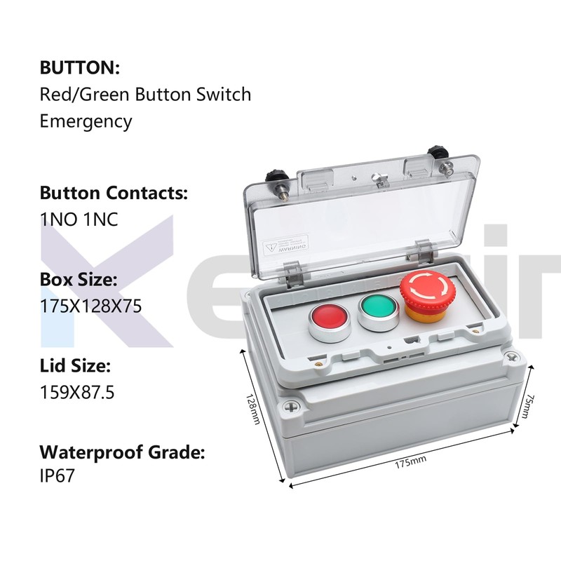 KERWINN Emergency Stop Button Box - Red and Green Momentary