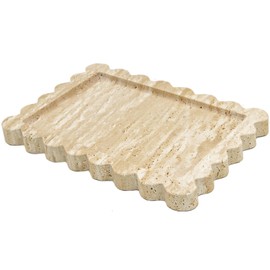 YMXYJM Genuine 100% Travertine Scalloped Marble Tray, Real Natural Marble Stone Trays, Luxury Marble Decorative Trays for Bathroom, Dresser, Vanity, Kitchen, Home Decor, 10.6" x 8", Travertine Beige
