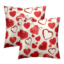 Mweet Valentines Day Throw Pillow Covers 18x18 Set of 2, Cute Love Hearts Doodle Holiday Decorative Pillowcases Square Cushion Cover for Couch Sofa Anniversary Wedding Gifts and Decor