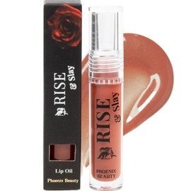 Rise & Slay Lip Glow Oil for Soft & Shiny Lips, Nourishing Care with Hyaluronic Acid, Jojoba & Castor Oil, Vitamin E, Sheer - Nude Glow, Hydrating Lip Treatment, Summer Lips (Bare Glow, 4.5 ml)