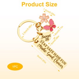 SyhirNmly Sweet 16 Keychain for Girls - Sweet Sixteen Gifts - Elegant Keychain 16th Birthday Gift,Sweet 16 Party Favors,Stocking Stuffers for Girls (Gold)