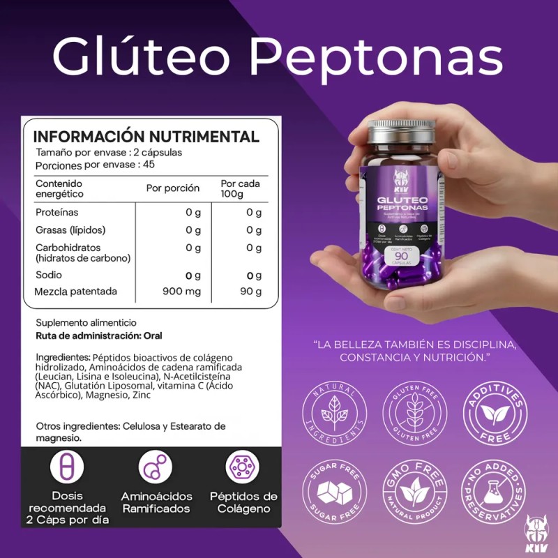 Glúteo Peptonas Kiv Crecimieto Muscular 90 Cáps 3 Frascos