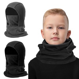 2 Pack Kids Balaclava Face Mask for Boys Girls,Windproof Winter Hat Ski Mask for Cold Weather Face Warmer for Skiing (CA/US, Alpha, One Size, Black+Dark Gray)
