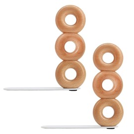 WTYUYTW Book Ends for Shelves, 2 Handmade Walnut Wood with Metal Base Decorative Bookends for Heavy Books, Donut Cute Bookshelf Accessories,Unique Minimalist Shelf Decor for Living Room,Kitchen,Office