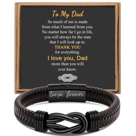 Gift for Men Infinity Bracelet for Men Dad Husband Boyfriend Son Grandson Brother Nephew Uncle Brown Braided Leather Forever Linked Together Stainless Steel Engraved with Love You Forever Jewelry