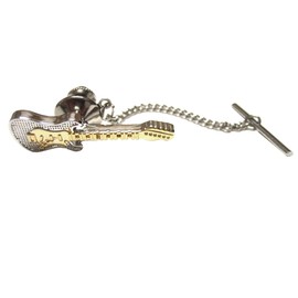 Kiola Designs Gold and Silver Toned Electric Guitar Musical Instrument Tie Tack