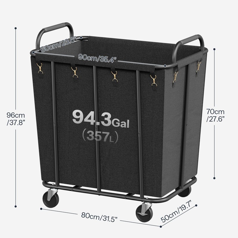 Large Laundry Cart with Wheels, 94.3 Gal. (357 L) Rolling