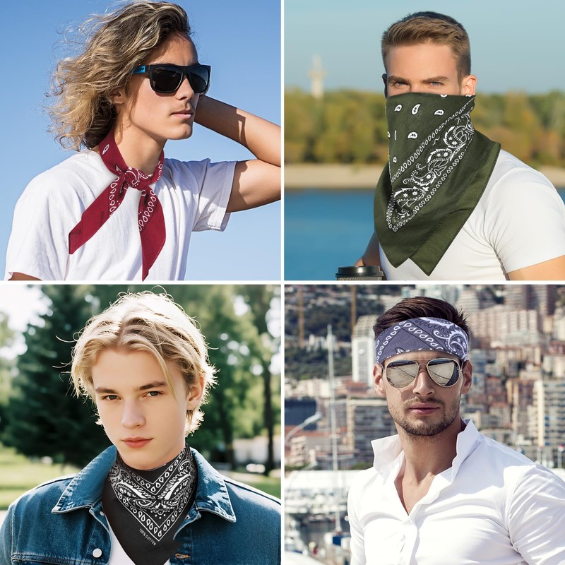 Nymora 6-Pack Paisley Bandana Set - 100% Cotton Kerchiefs in