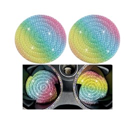 FALVFUN 2PCS Bling Car Cup Holder Coasters, Crystal Rhinestone Anti Slip Shockproof Vehicle Insert Mat, 2.75 Inch Diamond Automotive Embedded Decorative Coasters, Universal Fit