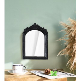 TenFuju 10” x 7” Small Black Vintage Wall Mirror, Antique Gold Resin Baroque Mirror, Decorative Hanging & Tabletop Mirror