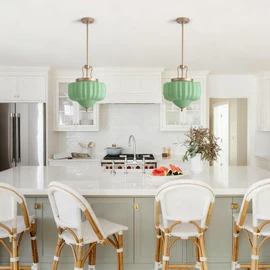 Blhxian Green Milk Glass Pendant Light,14" Brass Chandelier,Ceiling Light Fixture Chandelier with Glass Shade,Adjustable Height Pendant Lights Kitchen Island for Dining Room Hallway Kitchen