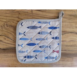 Pair of Quilted Pot Holders 100% Cotton Colourful Fish Design Made in Italy